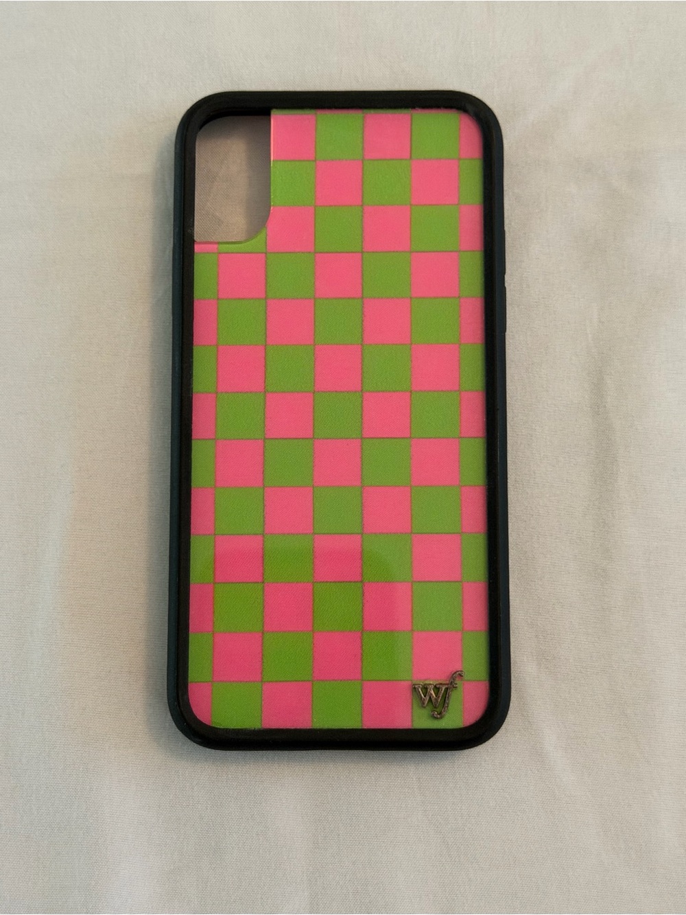 iPhone XS Wildflower Pink & Green Checkered Phone Case